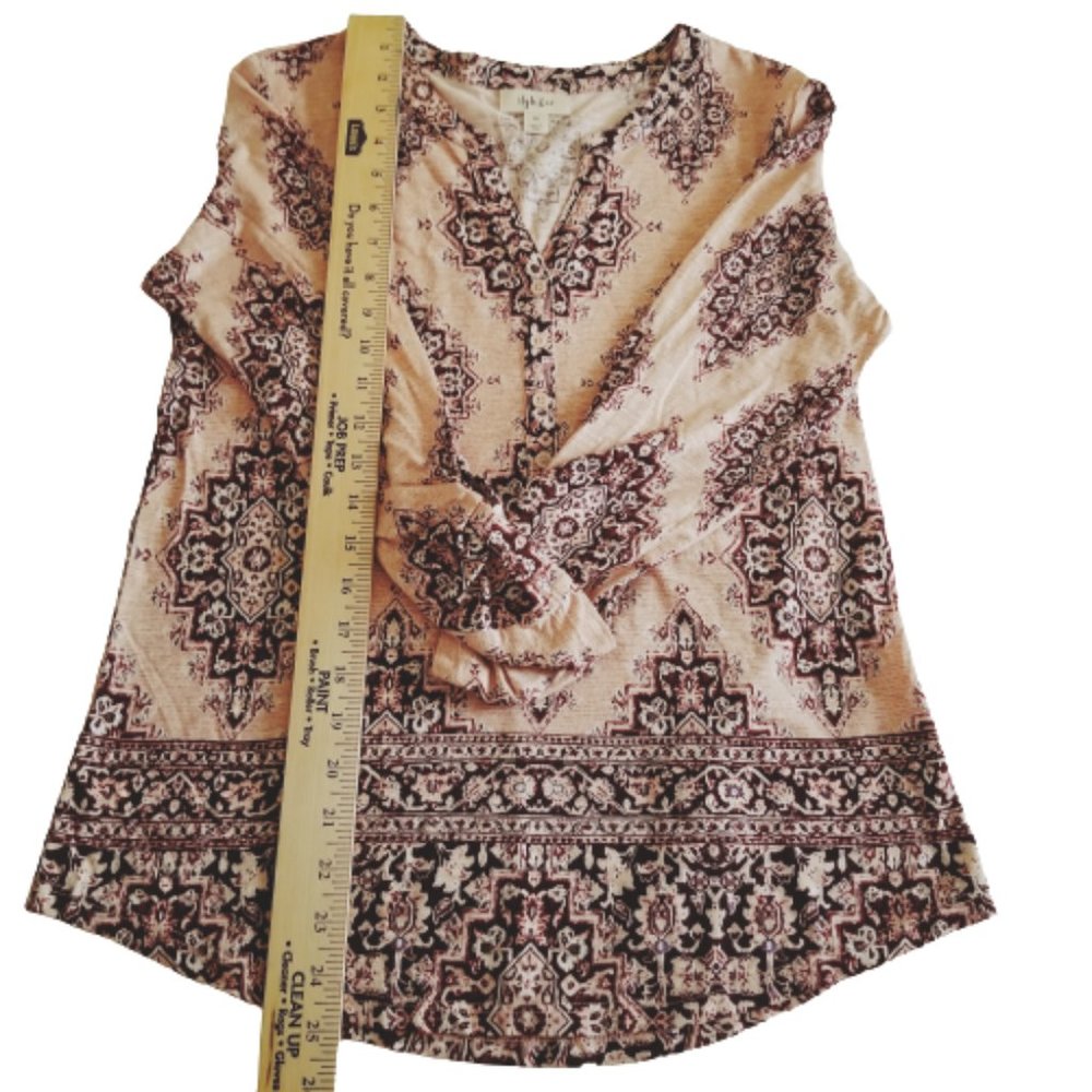 Style & Co Women’s Boho Tunic Cream Tan XS Split Neck Mixed Print New - Picture 10 of 13